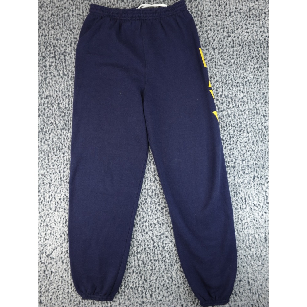 Soffe Navy Graphic Sweatpants Joggers Yellow Print Drawstring Elastic Medium